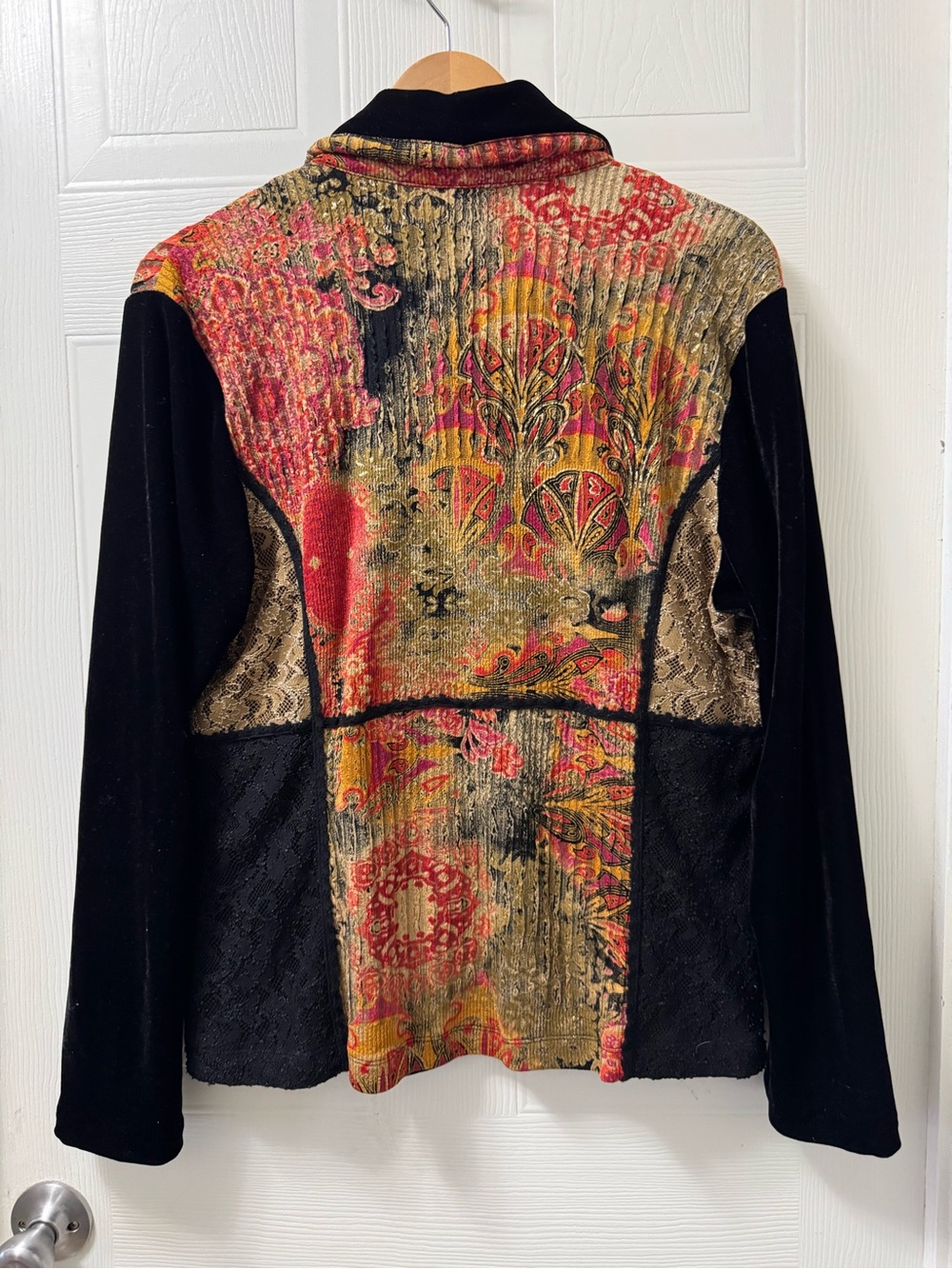 Coldwater Creek Mixed-Texture Floral Velvet Blazer - Black & Red - Picture 7 of 7